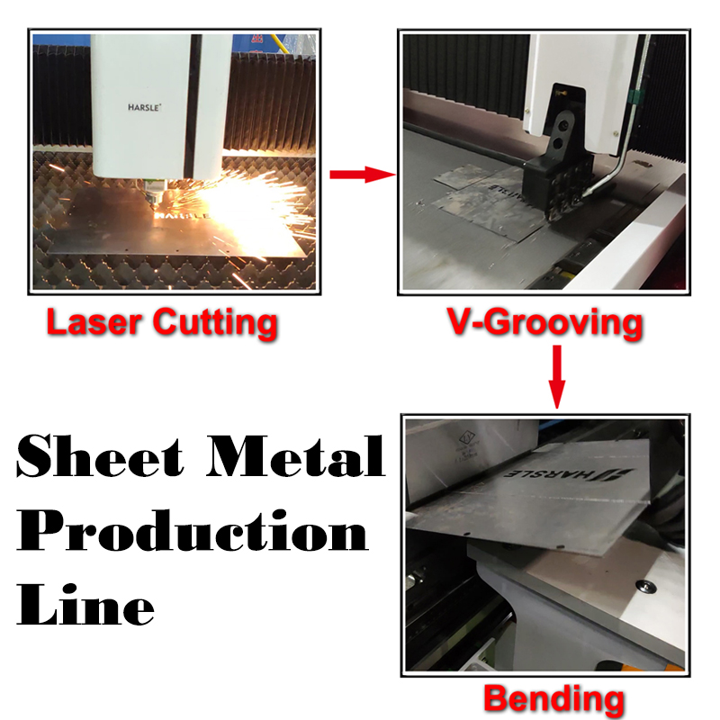 Linia produkcyjna blachy z maszyną do cięcia laserowego, maszyna do rowkowania CNC V, hamulec prasowy CNC