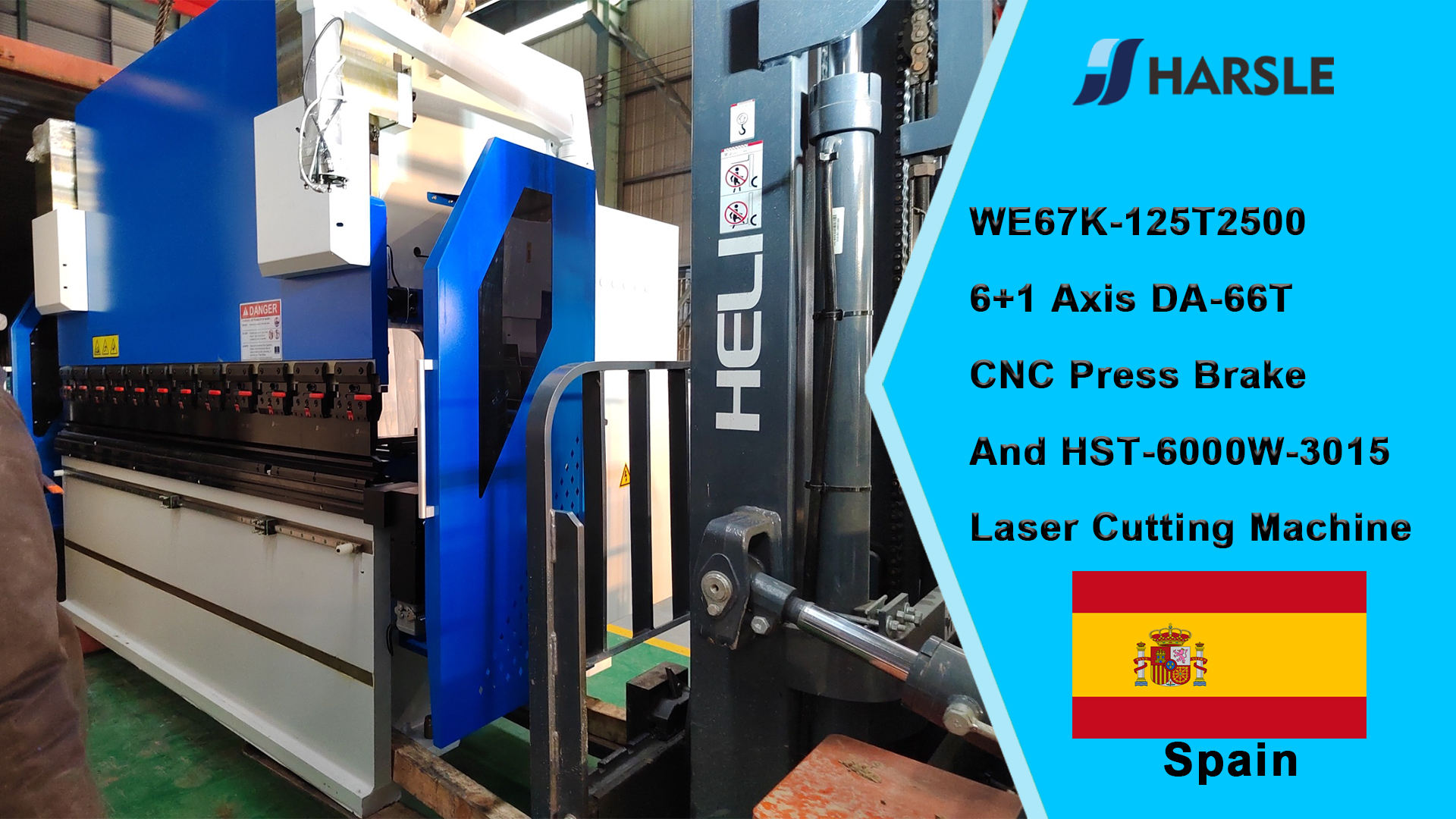 Hiszpania-WE67K-125T2500 6 + 1 oś DA-66T prasa krawędziowa CNC i maszyna do cięcia laserowego HST-6000W-3015